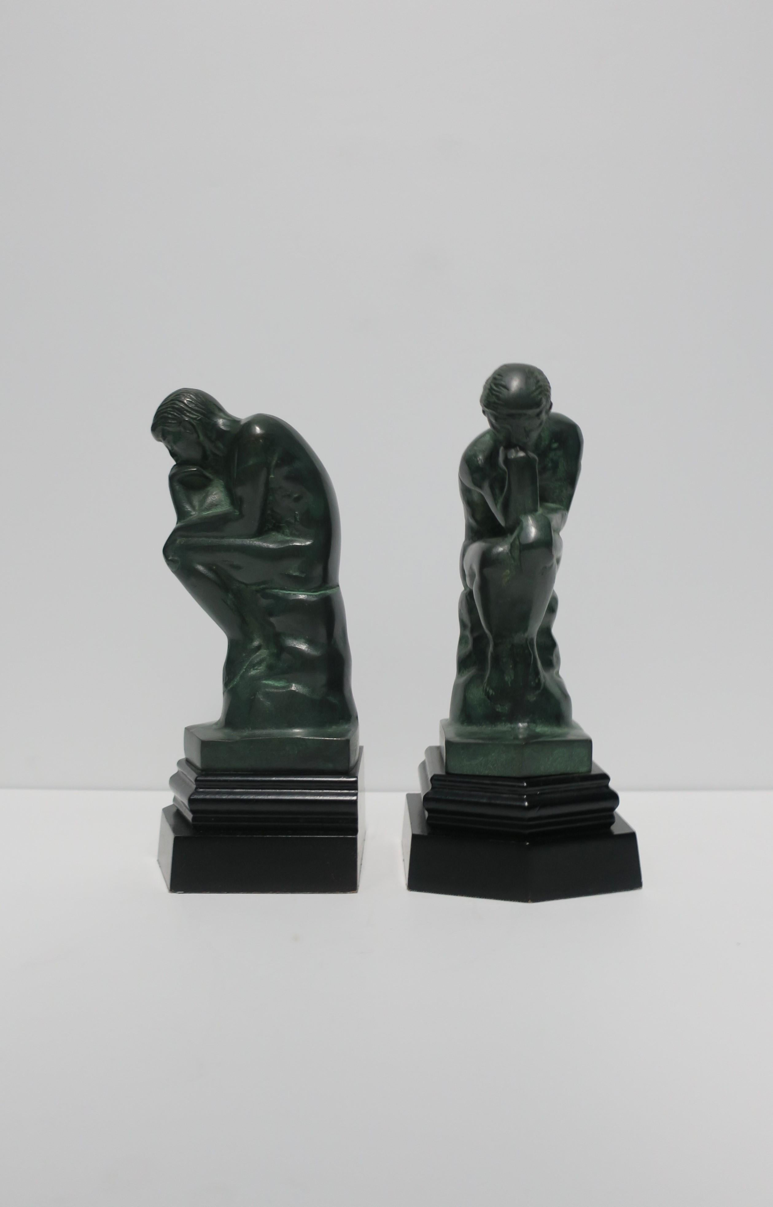 American Black and Green Male Sculpture Bookends, Pair