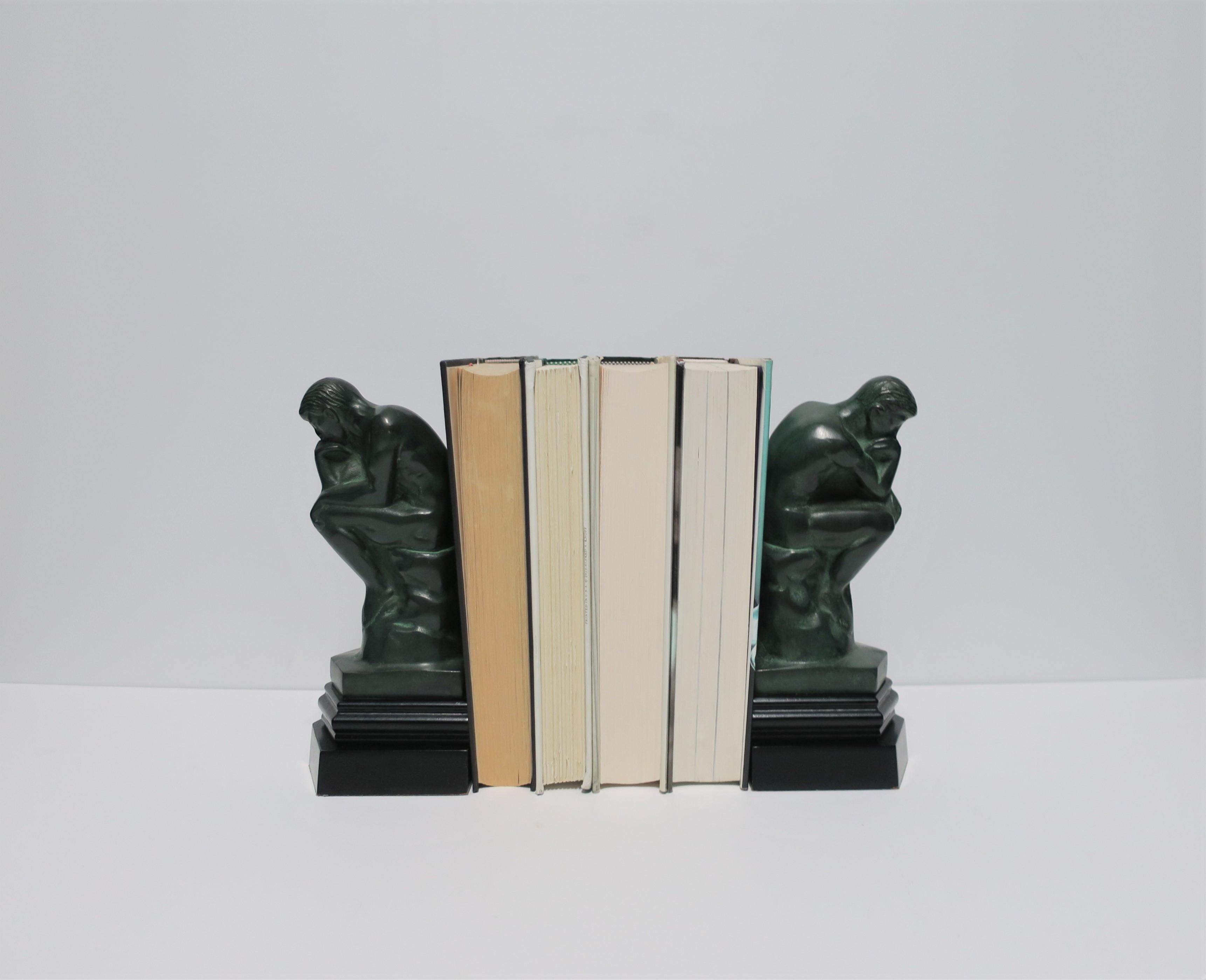 Black and Green Male Sculpture Bookends, Pair 1