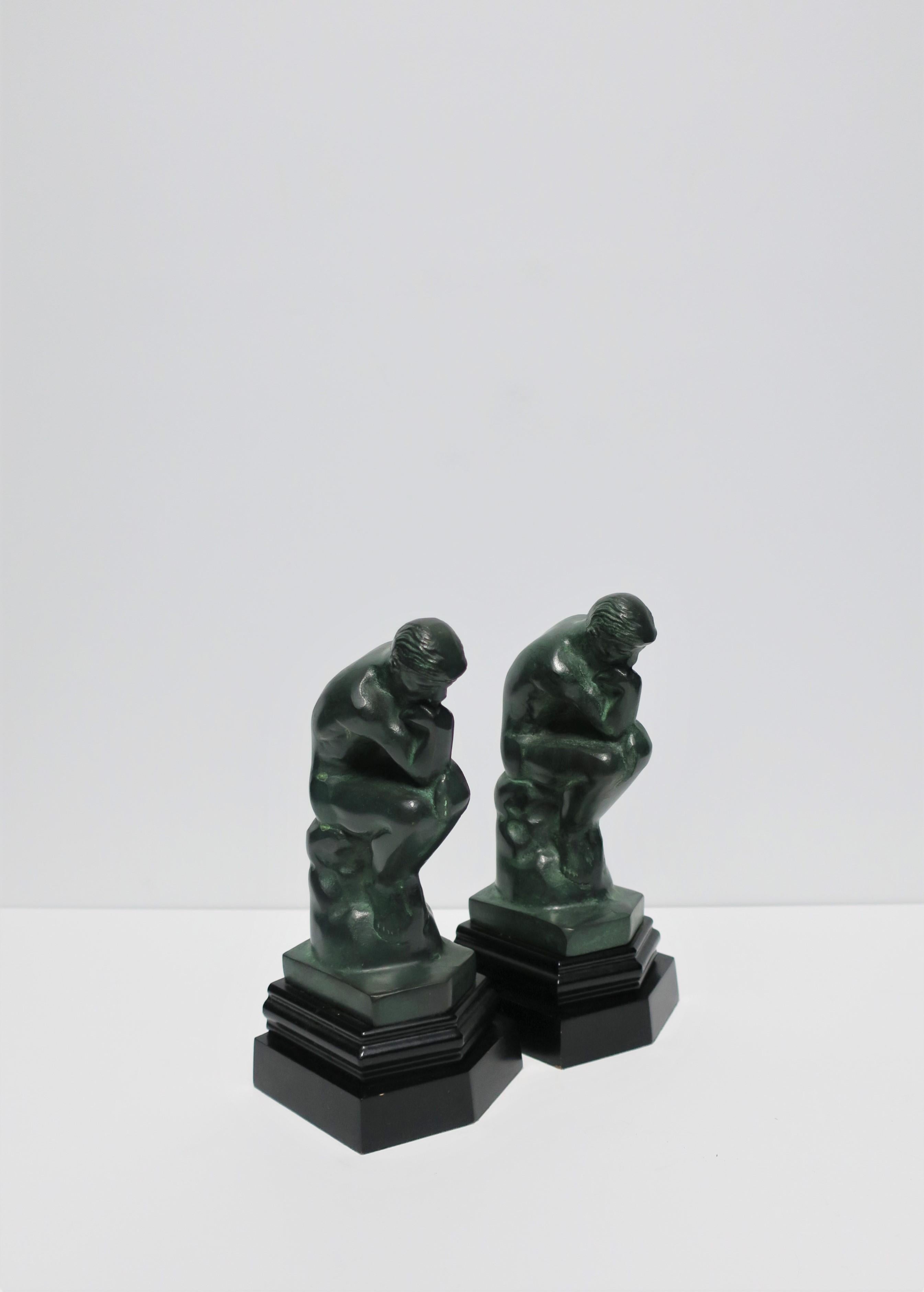 Black and Green Male Sculpture Bookends, Pair 2
