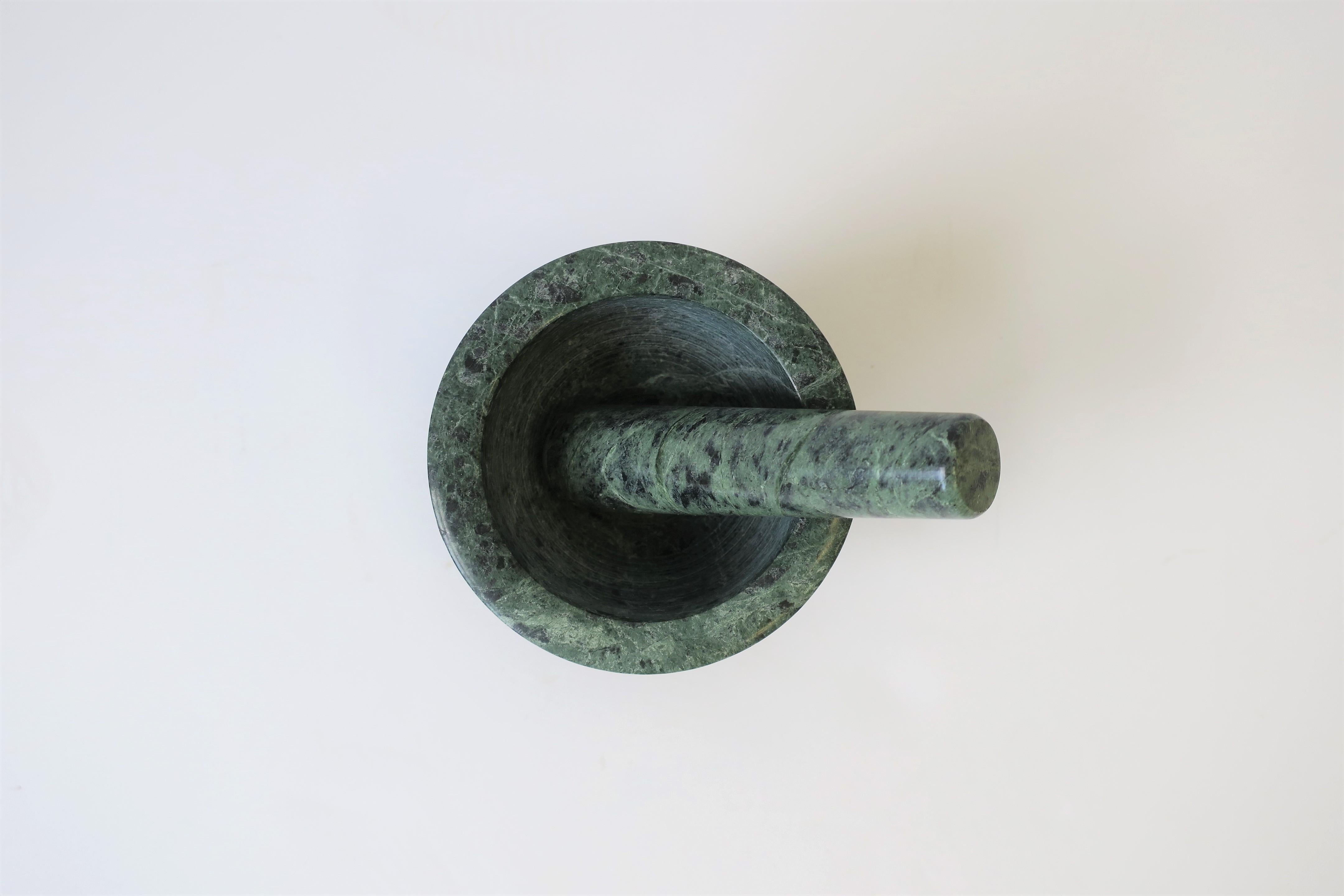 Modern Mortar and Pestle in Dark Green and Black Marble