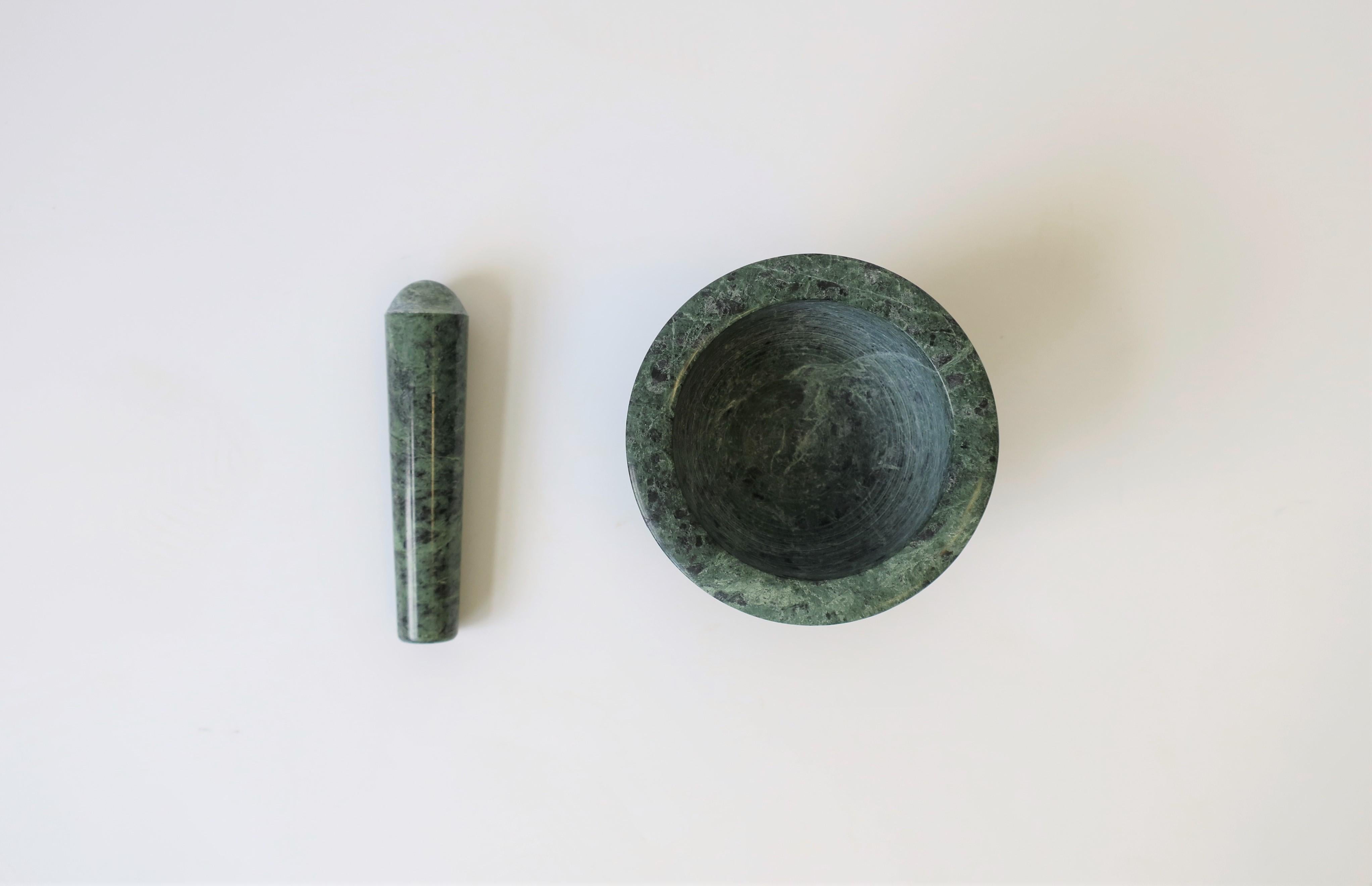 Polished Mortar and Pestle in Dark Green and Black Marble