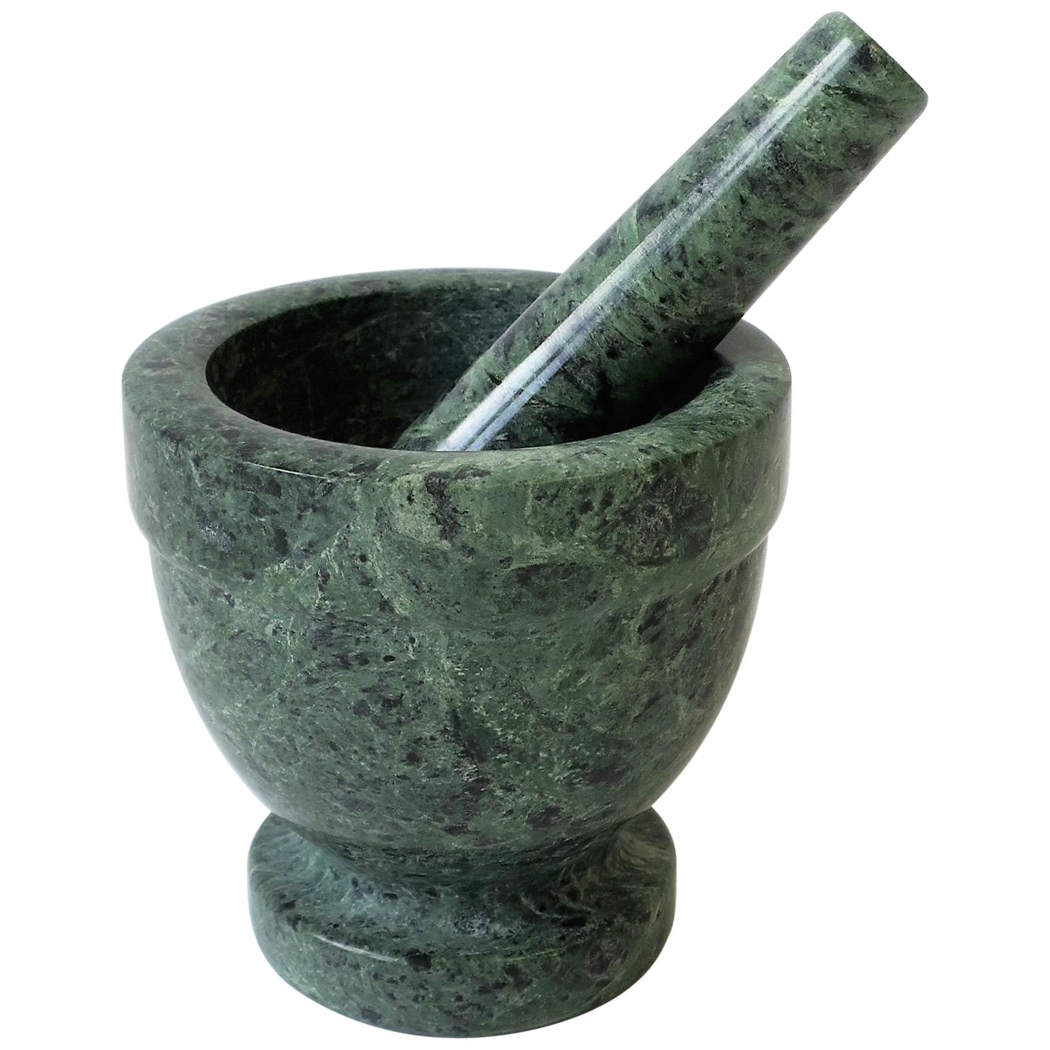Mortar and Pestle in Dark Green and Black Marble