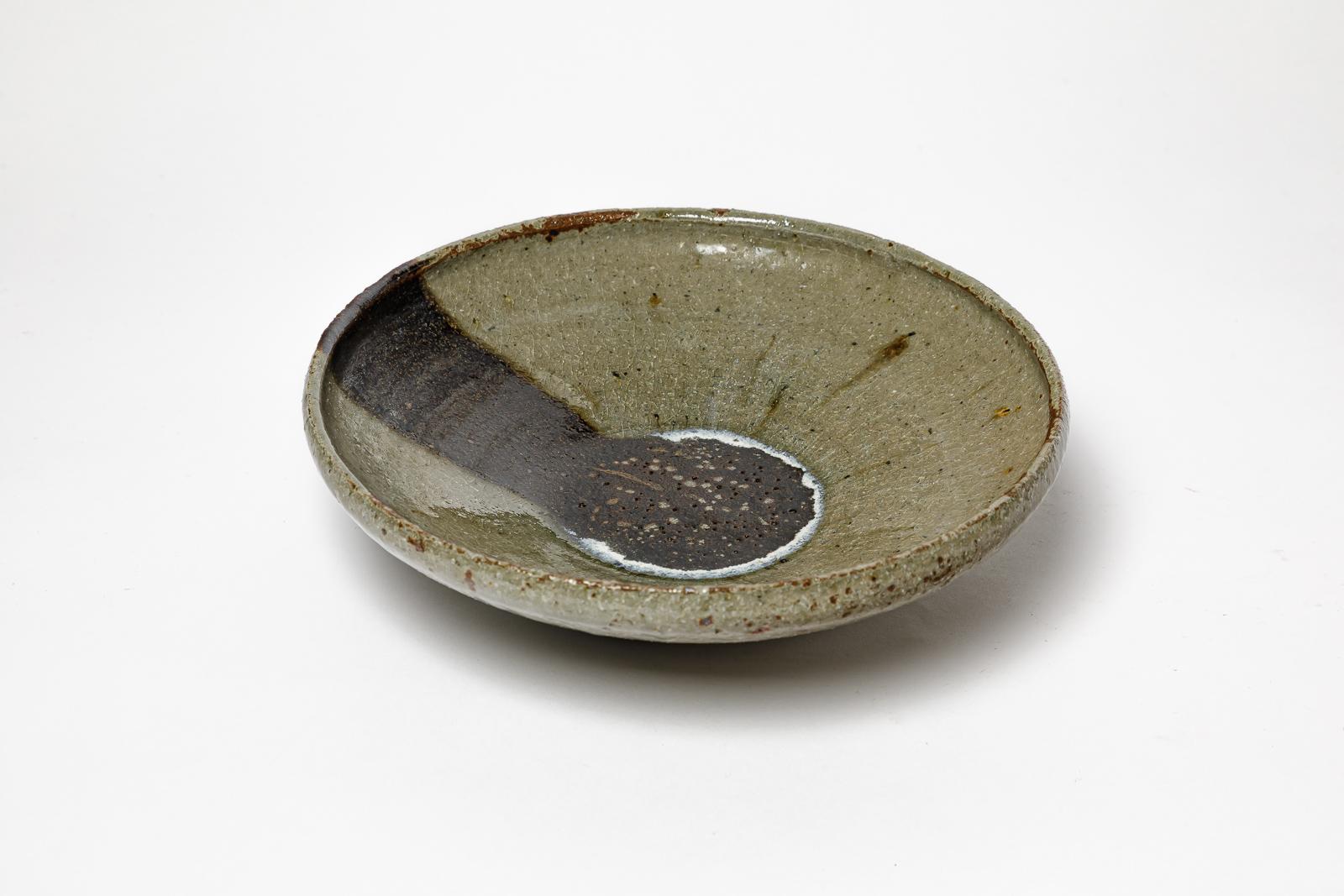 Mid-Century Modern Black and grey 20th century design ceramic plate or bowl vide-poche La Borne For Sale