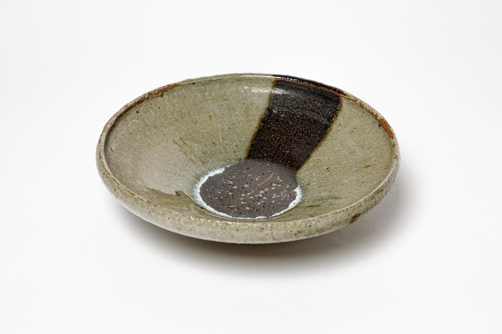 French Black and grey 20th century design ceramic plate or bowl vide-poche La Borne For Sale
