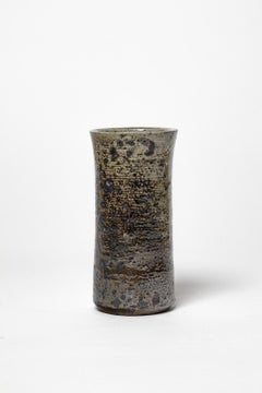 Black and grey 20th century stoneware ceramic vase by Michel Levêque La Borne