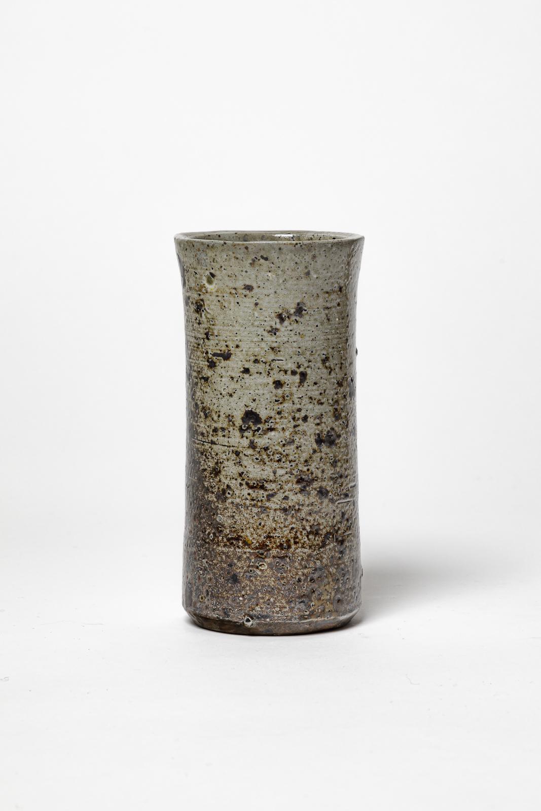 Mid-Century moderno Vaso in gres nero e grigio del XX secolo di Michel Levêque La Borne in vendita