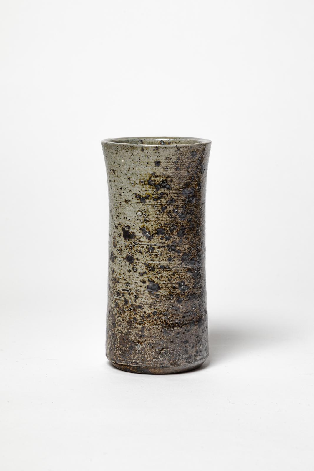 Francese Vaso in gres nero e grigio del XX secolo di Michel Levêque La Borne in vendita