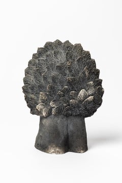 Arbre abstrait en céramique noir et gris de Claude Gaget La Borne, vers 1980