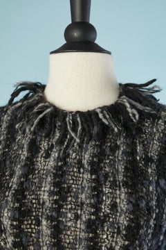 Black and grey chiné knit evening dress with rhinestone back strap Chanel