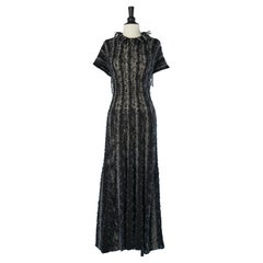 Black and grey chiné knit evening dress with rhinestone back strap Chanel 