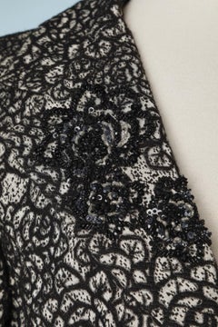 Chaqueta de damasco negro y gris con cuentas y cuello de lentejuelas André Laug