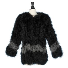 Black and grey marabout feather edge to edge jacket