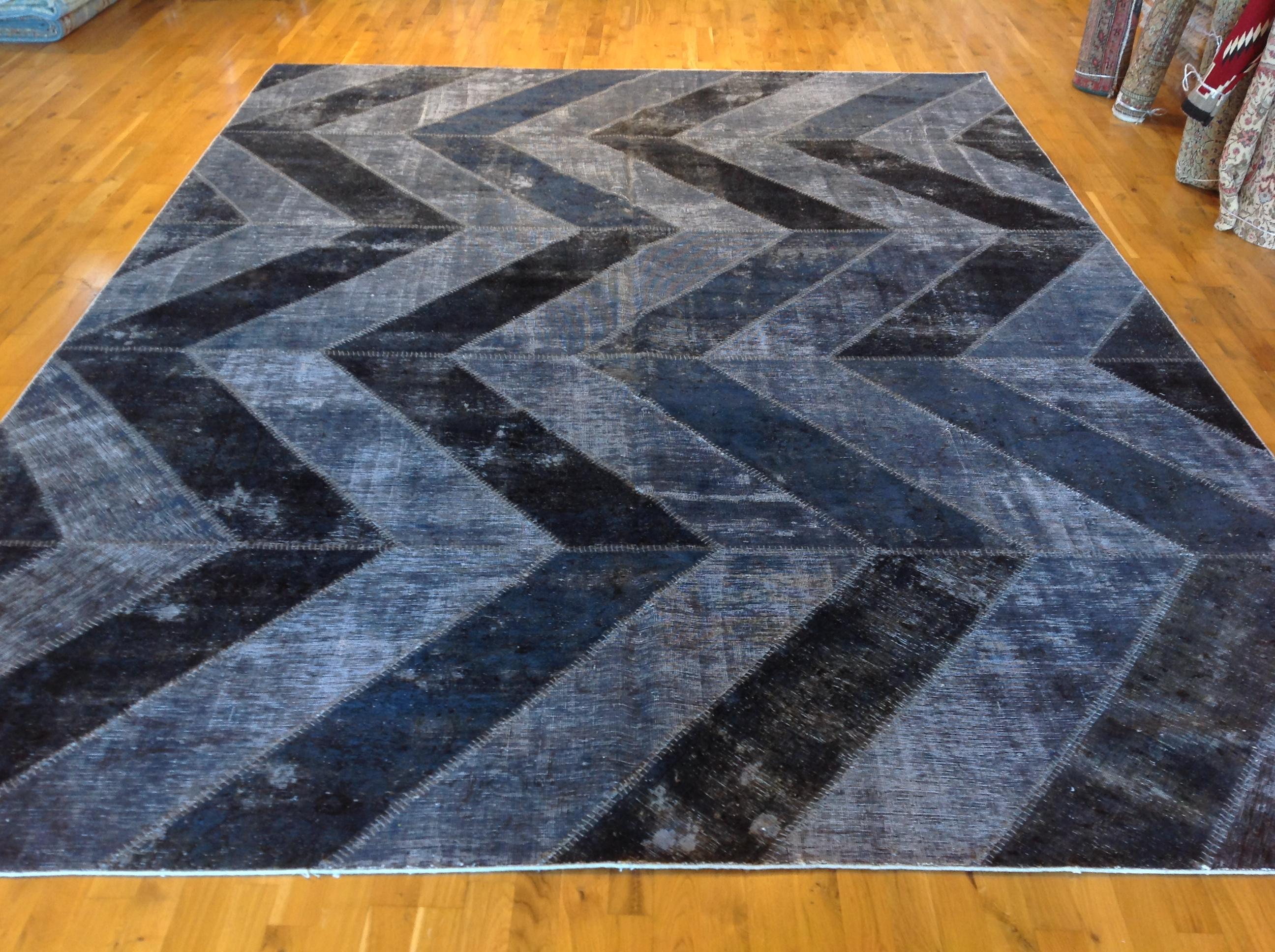 Hand-Knotted Black and Grey Over-Dyed Rug For Sale