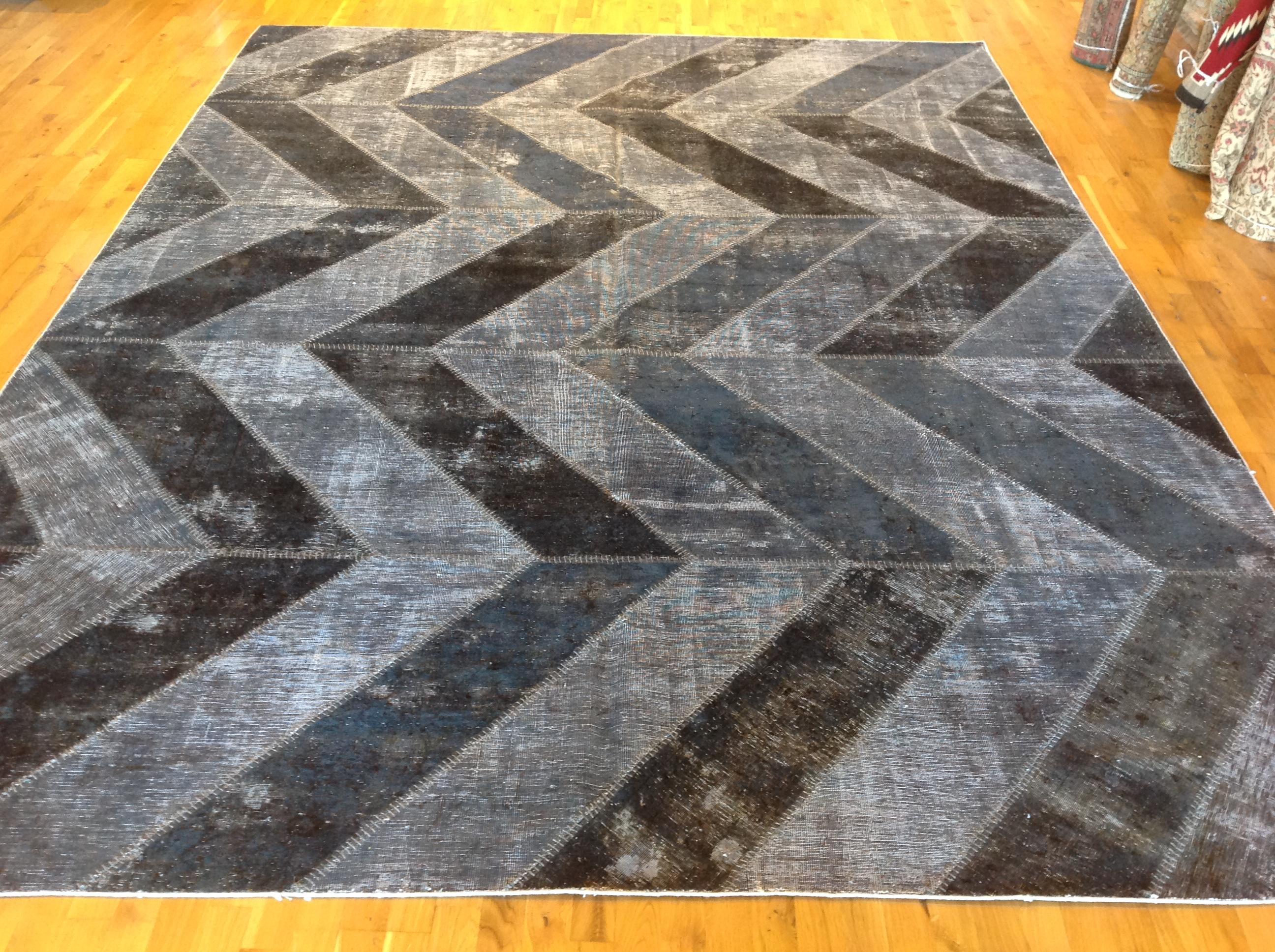 Wool Black and Grey Over-Dyed Rug For Sale