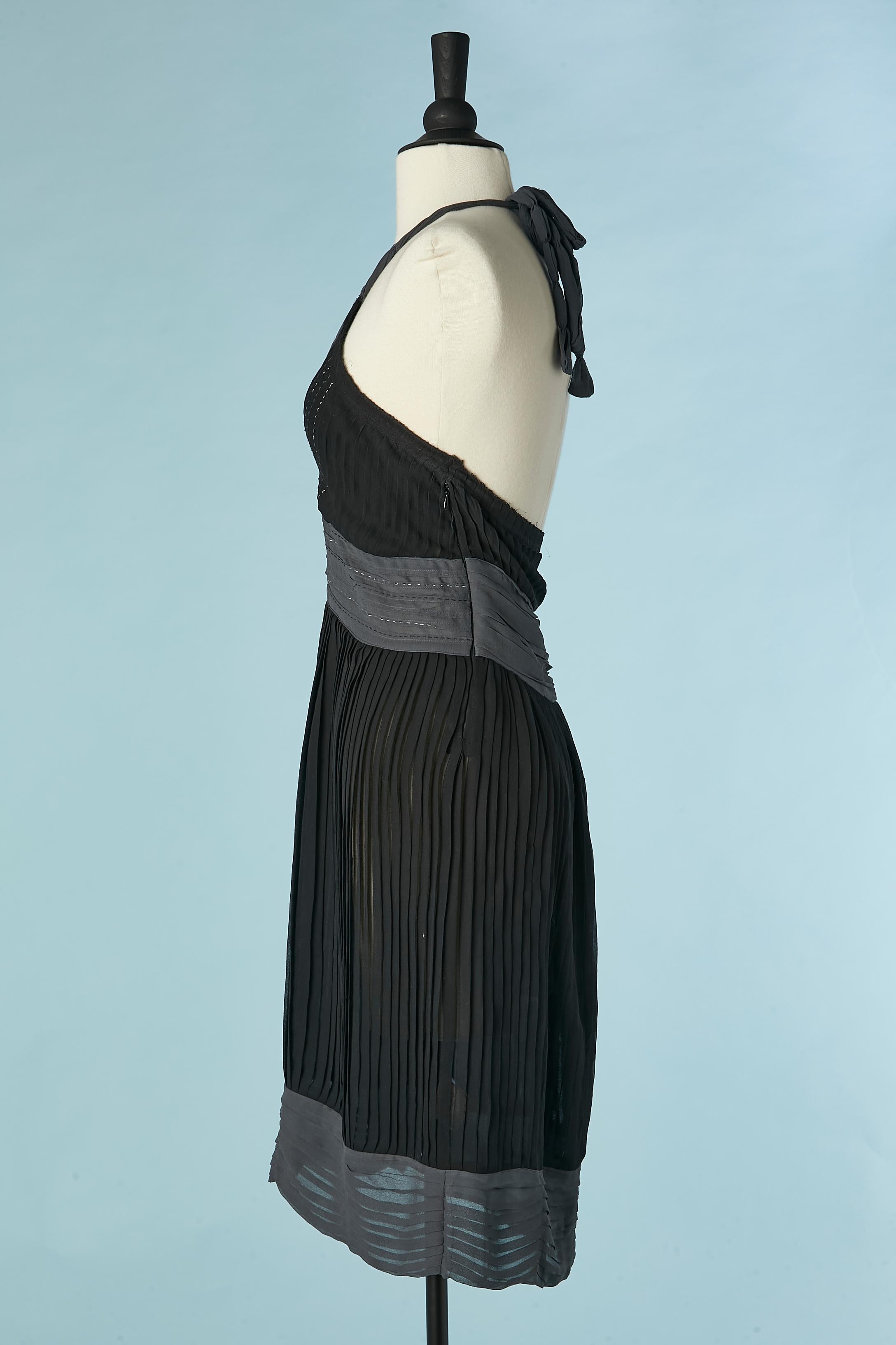 Women's Black and grey pleated backless silk chiffon dress Jean-Paul Gaultier Jeans For Sale