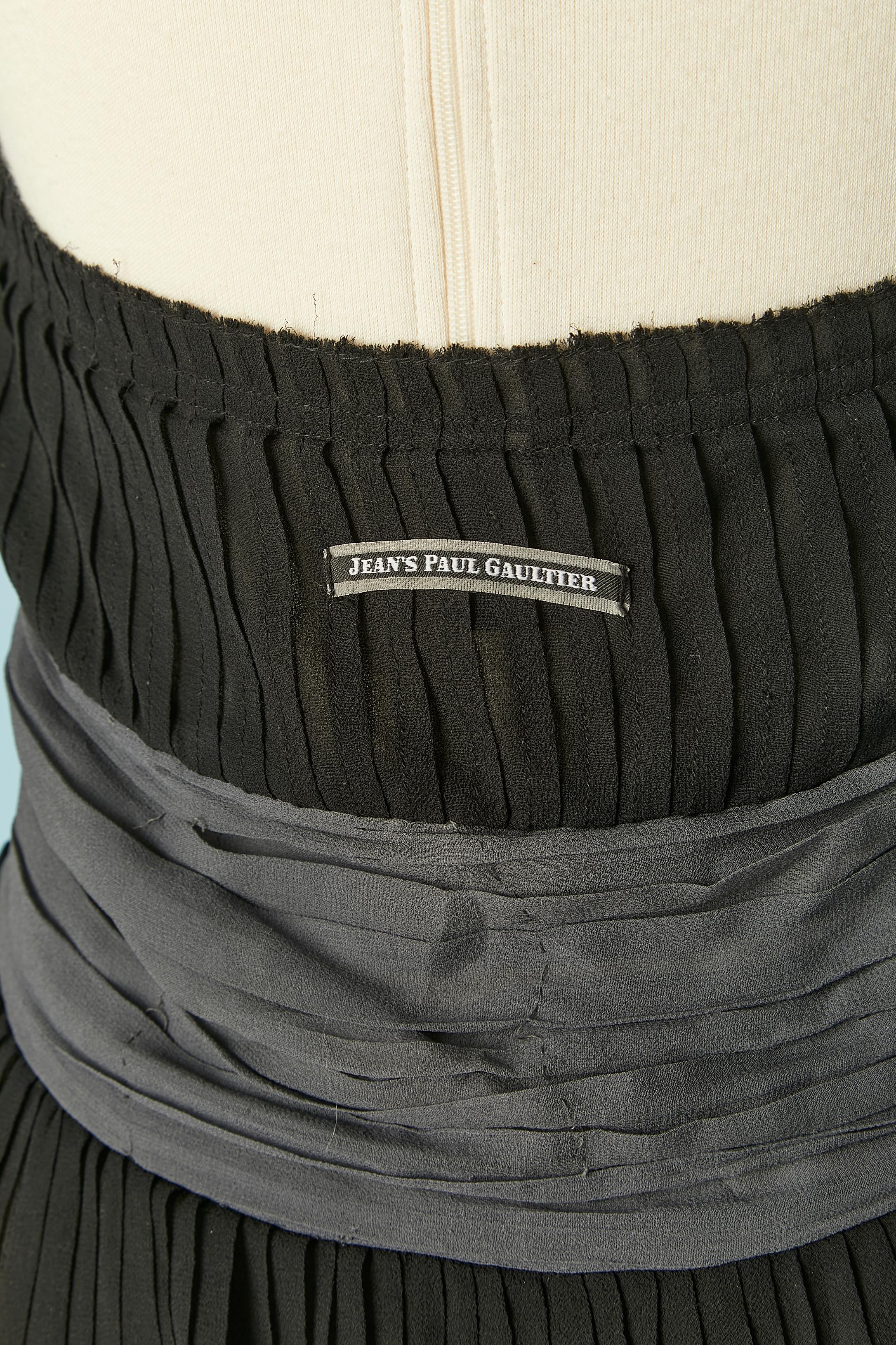 Black and grey pleated backless silk chiffon dress Jean-Paul Gaultier Jeans For Sale 2