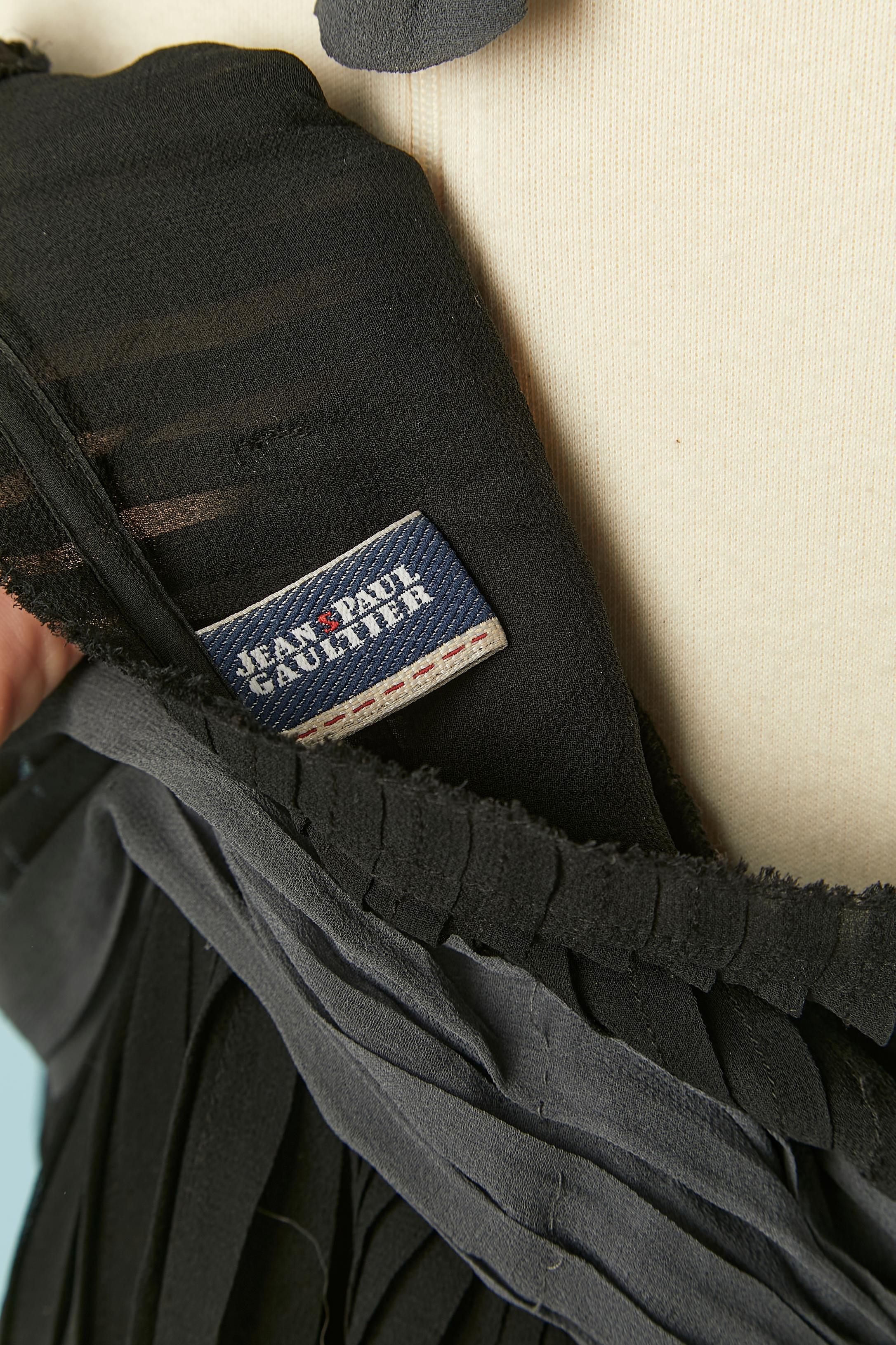 Black and grey pleated backless silk chiffon dress Jean-Paul Gaultier Jeans For Sale 3