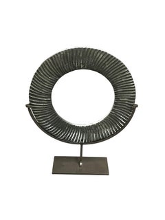 Black And Grey Set Of Two Jade Discs On Metal Stands, China, Contemporary