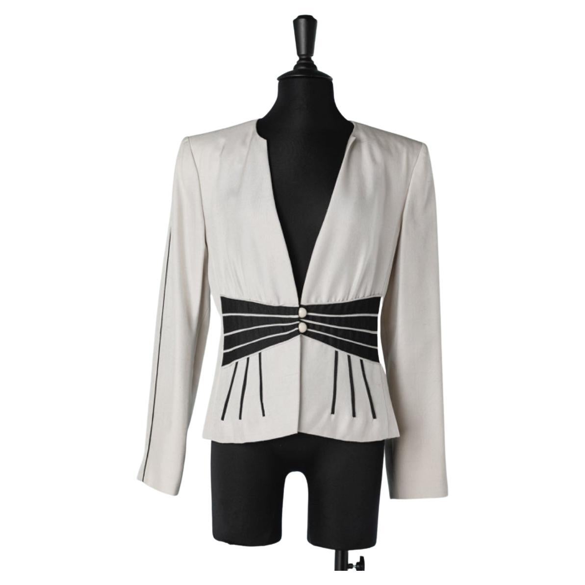 Black and grey silk  jacket with cutwork on the waist André Laug For Sale