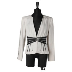 Vintage Black and grey silk  jacket with cutwork on the waist André Laug 