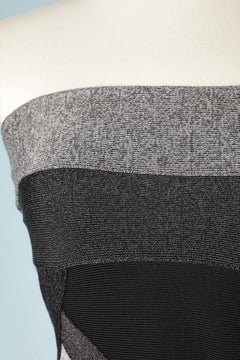 Schwarzes und graues Cocktail-Bustierkleid aus Stretch-Strick Hervé Léger