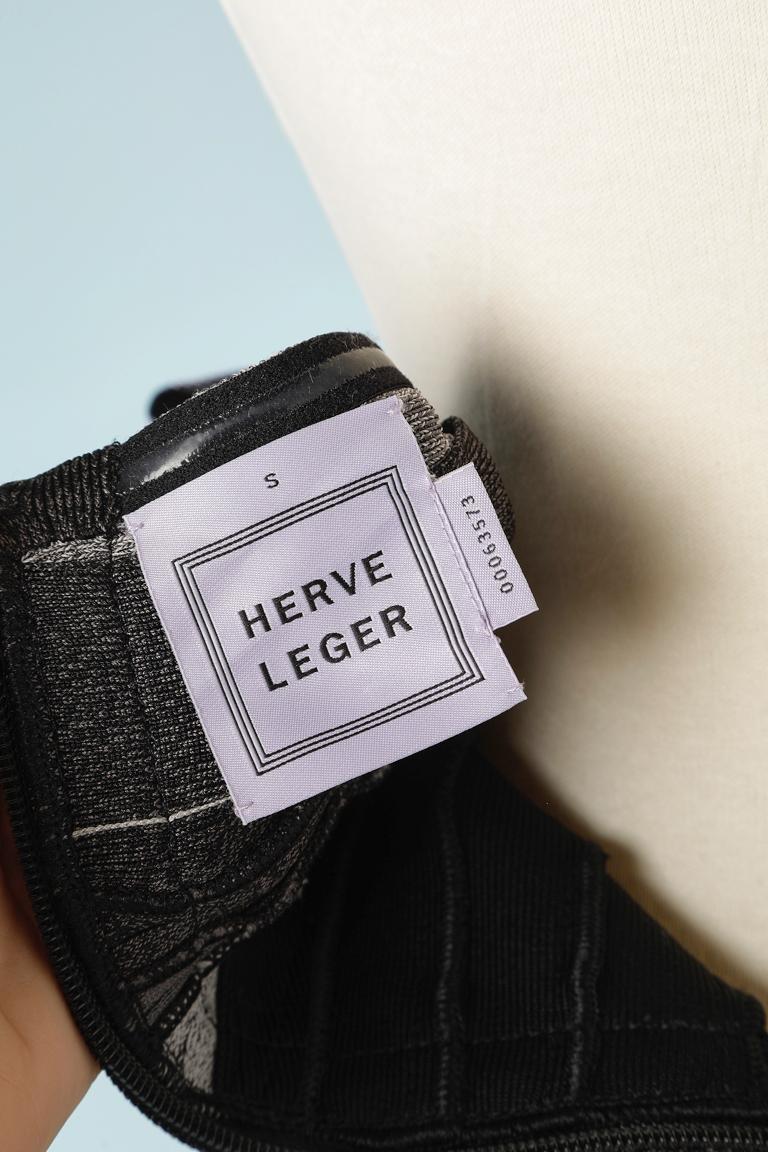 Black and grey stretch knit band cocktail bustier dress Hervé Léger  For Sale 2
