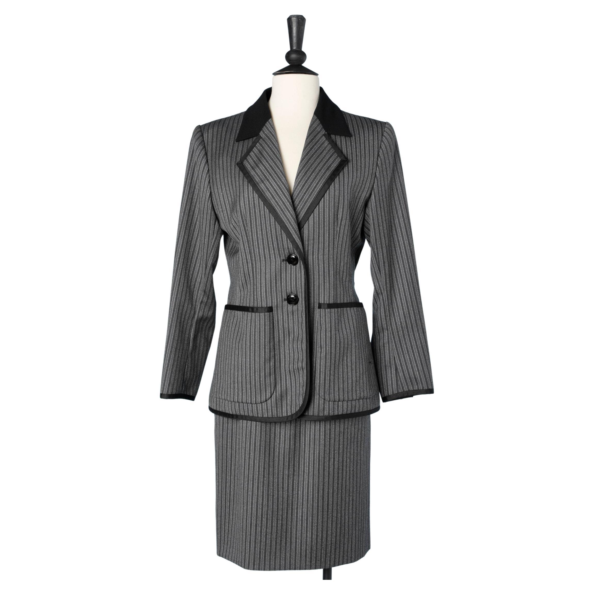 Black and grey wool striped skirt - suit Yves Saint Laurent Rive Gauche  For Sale