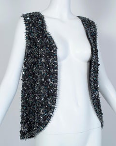 Black and Gunmetal Chandelier Crystal Cutaway Waistcoat Vest, Hong Kong-M, 1960s