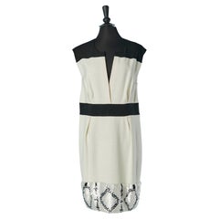 Robe de cocktail noire et ivoire avec bord inférieur perlé Giambattista VALLI