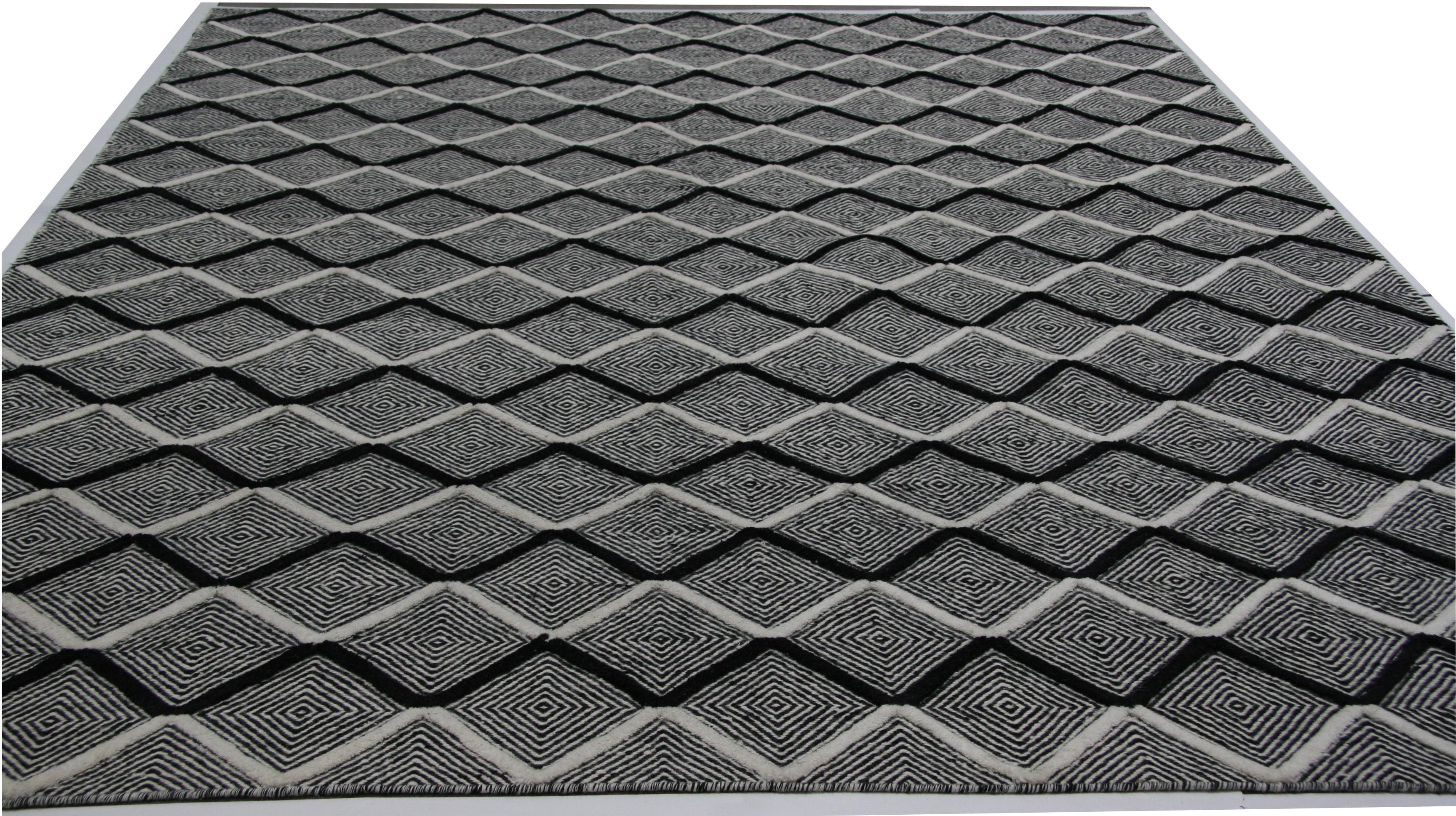 Indiano Tappeto d'area Diamonds High Low nero e avorio in vendita