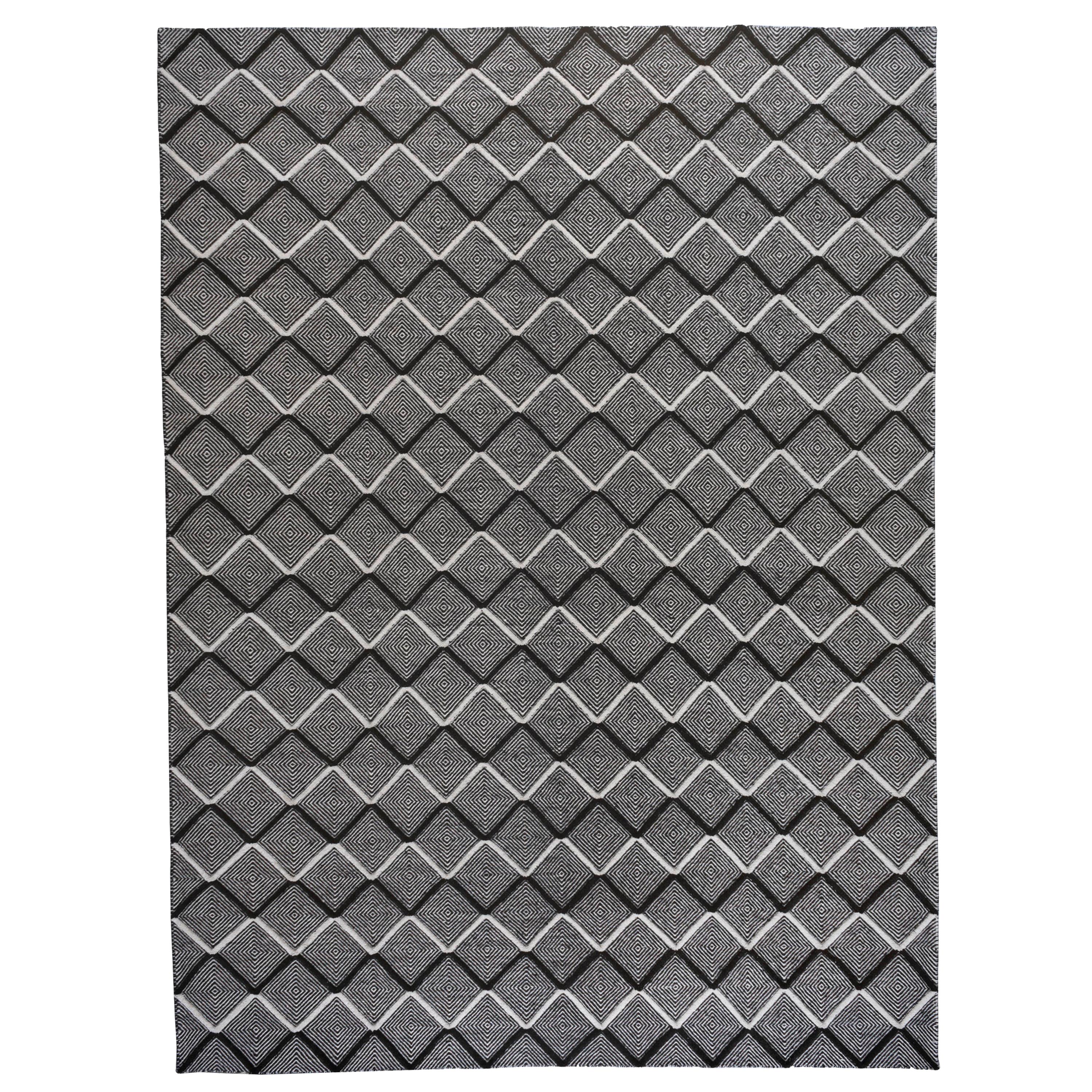 Black and Ivory Diamonds High Low Area Rug For Sale