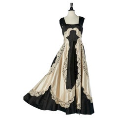 Black and ivory satin evening dress with lace appliqué Emilio Schuberth Roma 