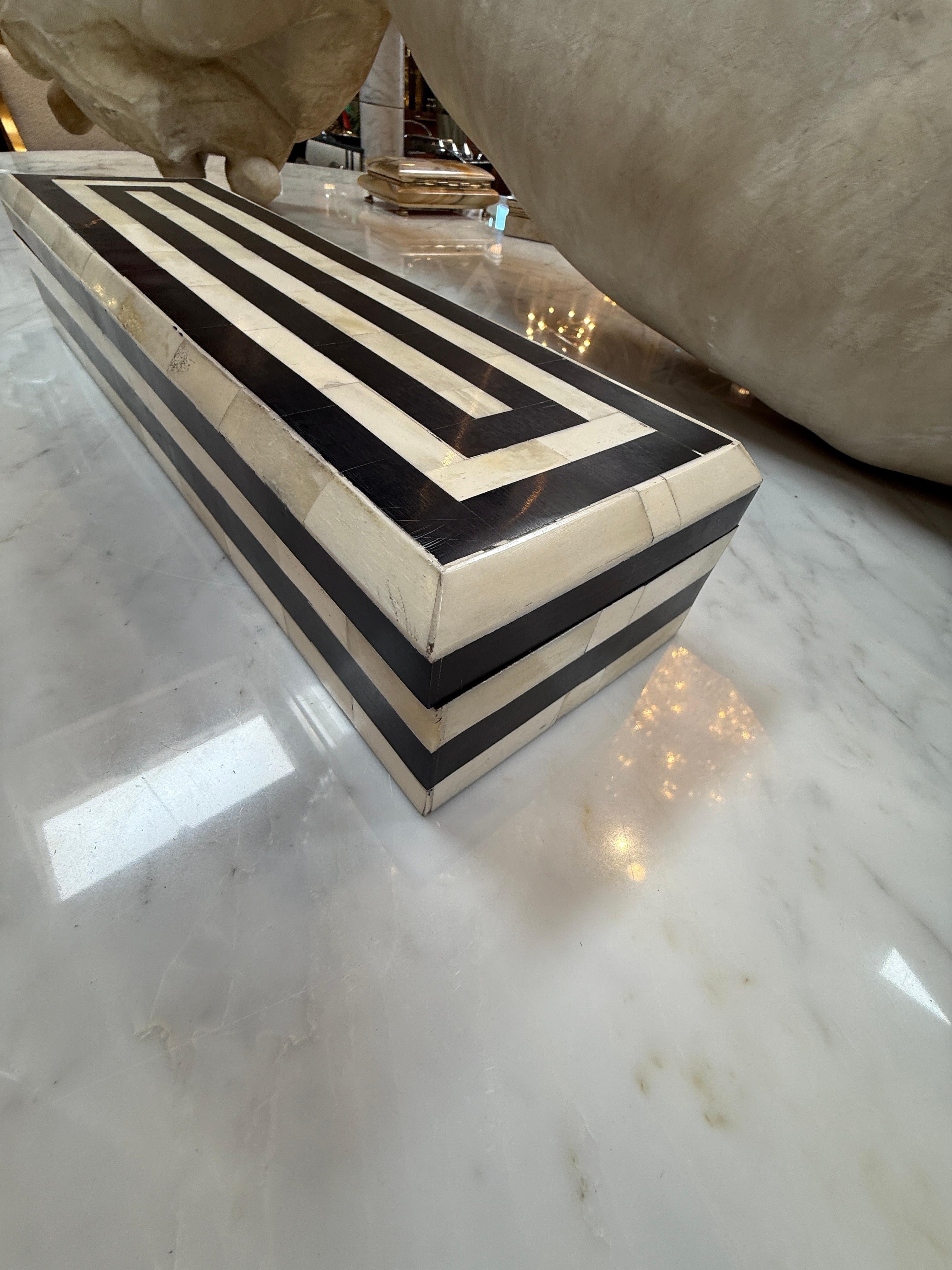 Modern Black and Ivory Striped Bone Inlay Box, Italy For Sale