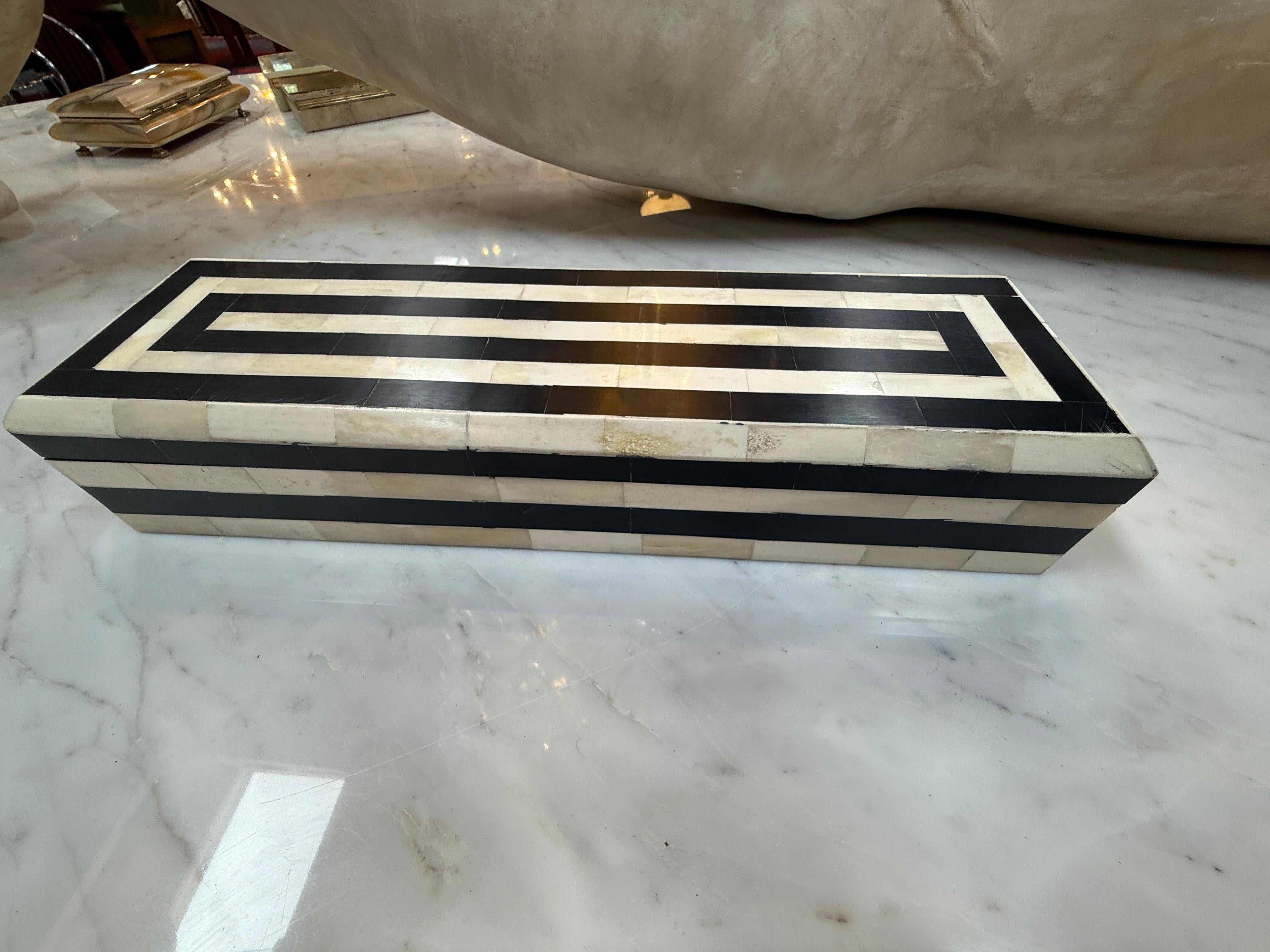 Italian Black and Ivory Striped Bone Inlay Box, Italy For Sale