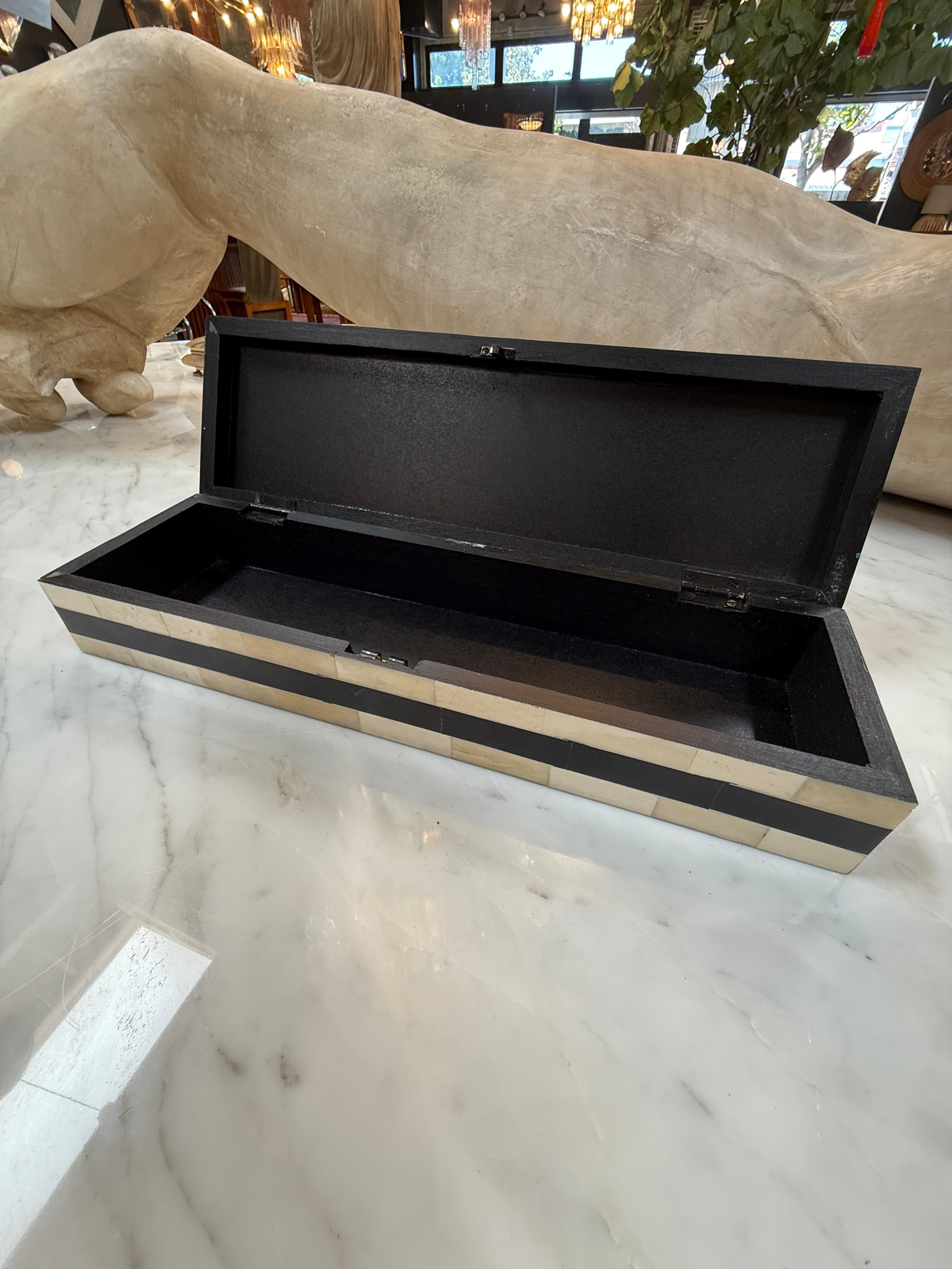 Mid-20th Century Black and Ivory Striped Bone Inlay Box, Italy For Sale