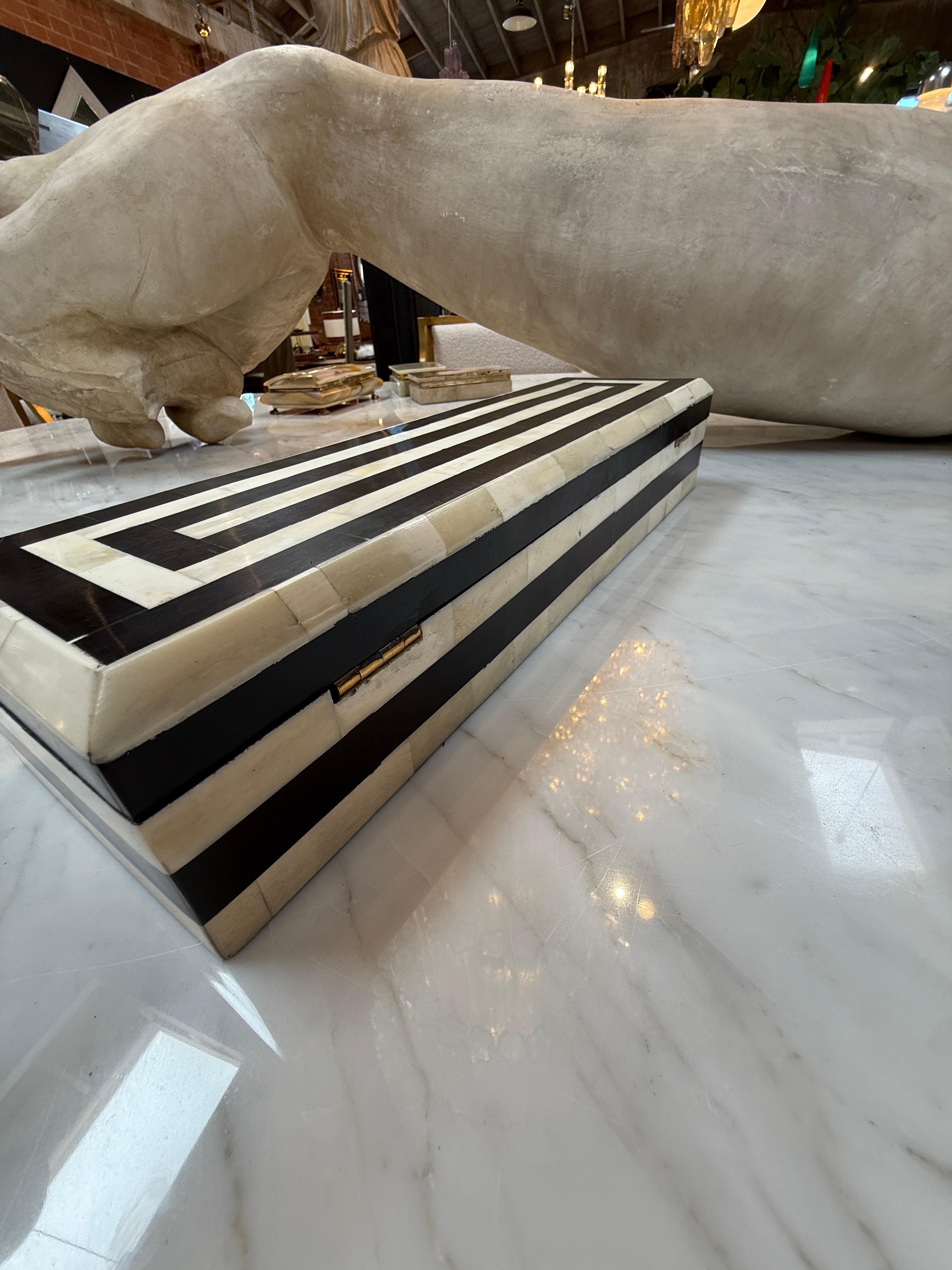 Boxwood Black and Ivory Striped Bone Inlay Box, Italy For Sale