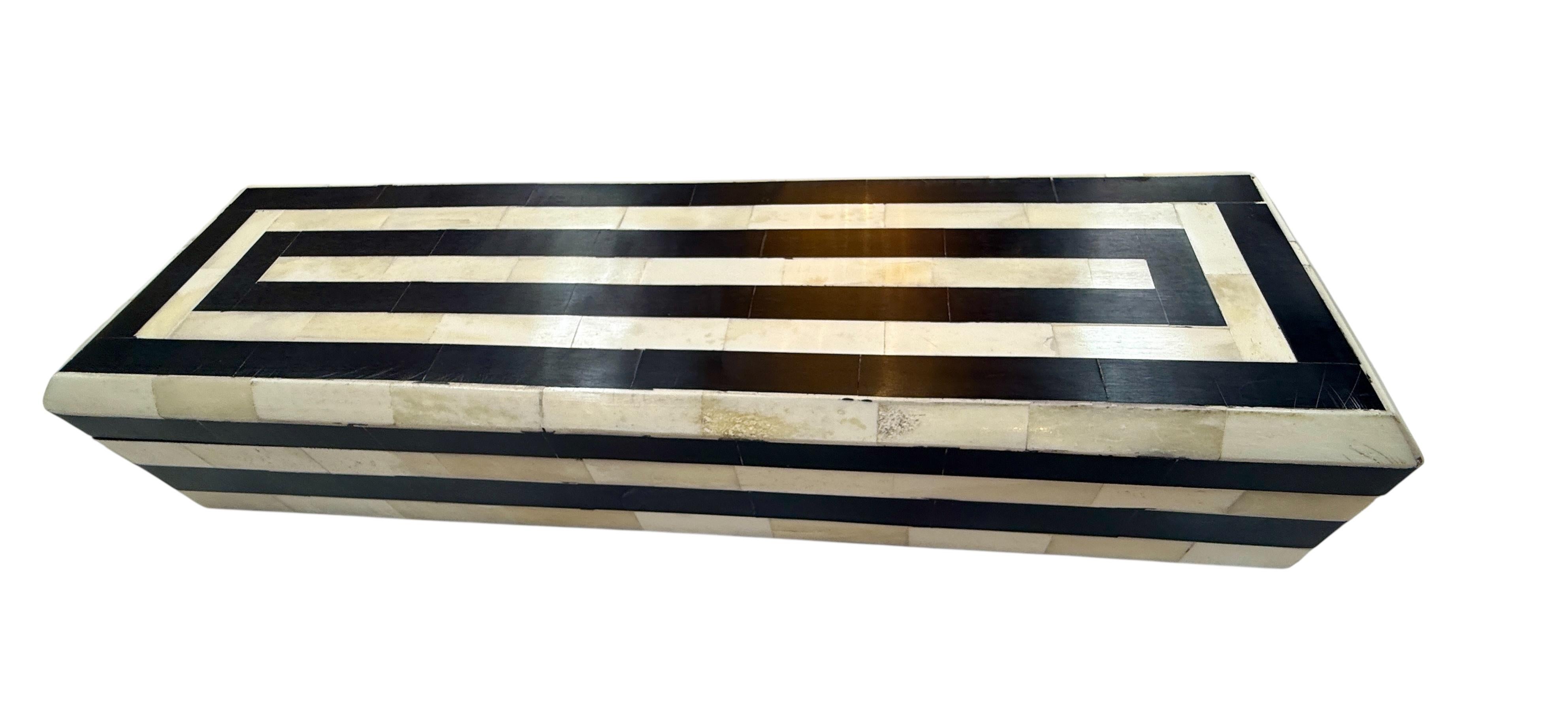 Black and Ivory Striped Bone Inlay Box, Italy For Sale