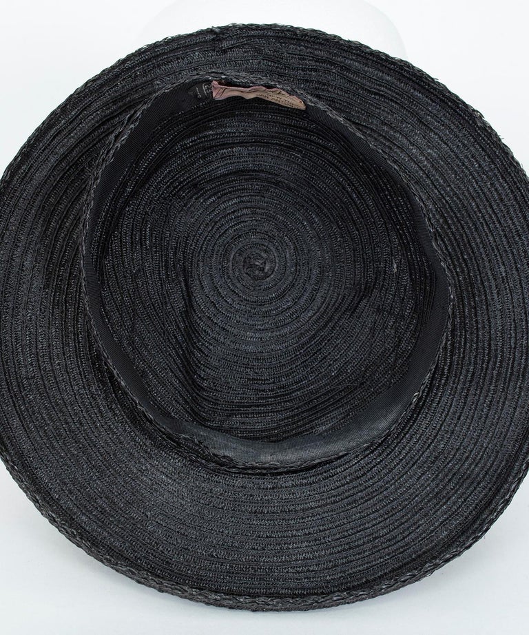 Black and Ivory Winged Straw Pancake Boater Hat with Rear Bows – S, 1930s  For Sale at 1stDibs