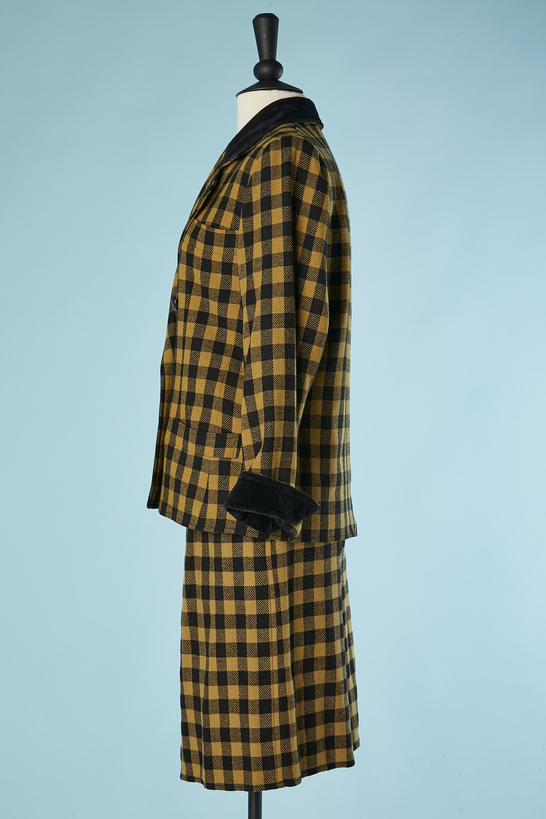 Women's Black and kaki check pattern wool skirt-suit Yves Saint Laurent Variation  For Sale