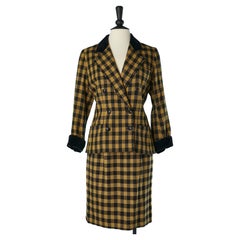 Vintage Black and kaki check pattern wool skirt-suit Yves Saint Laurent Variation 