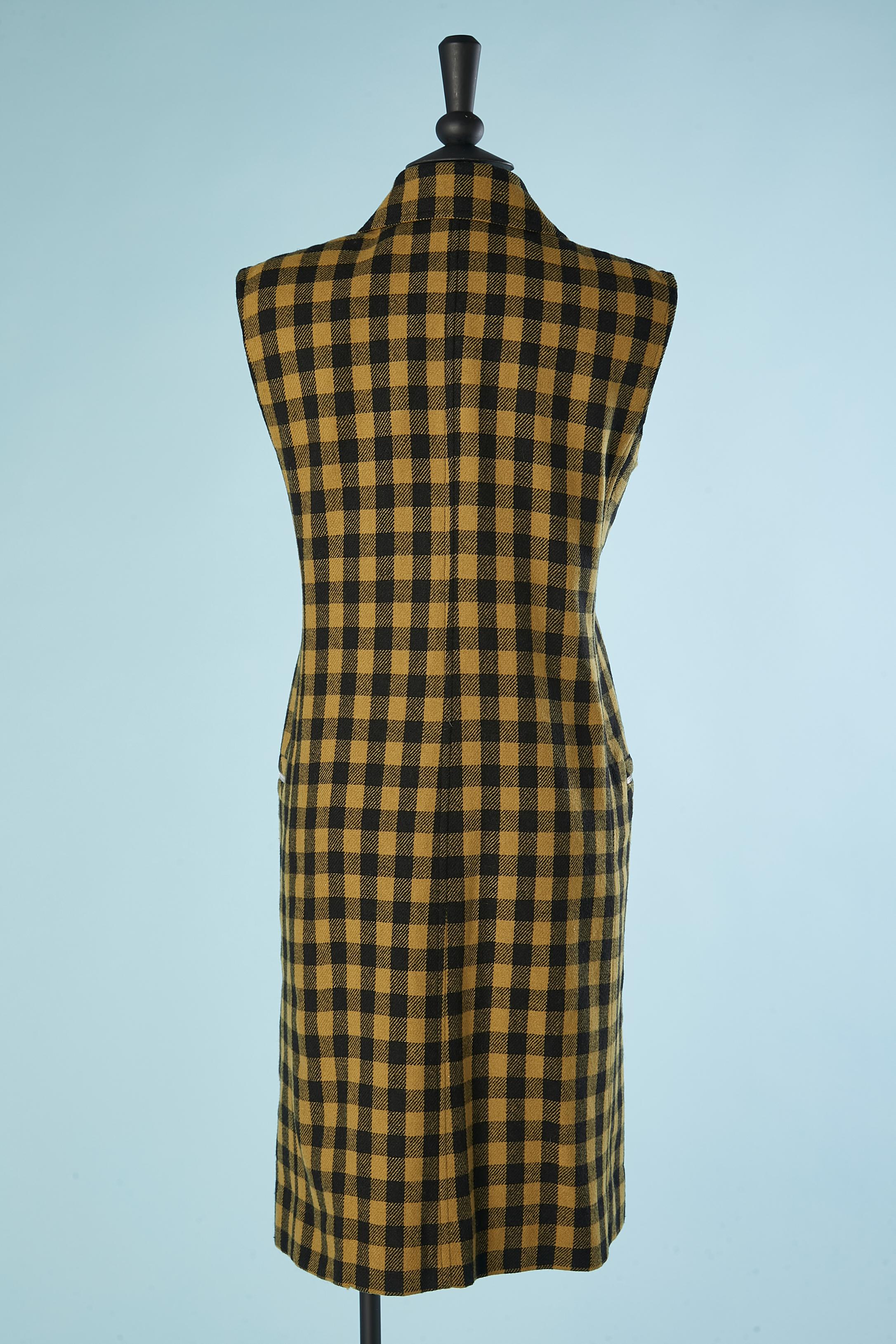 Women's or Men's Black and kaki check wool sleeveless dress Yves Saint Laurent Variation  For Sale