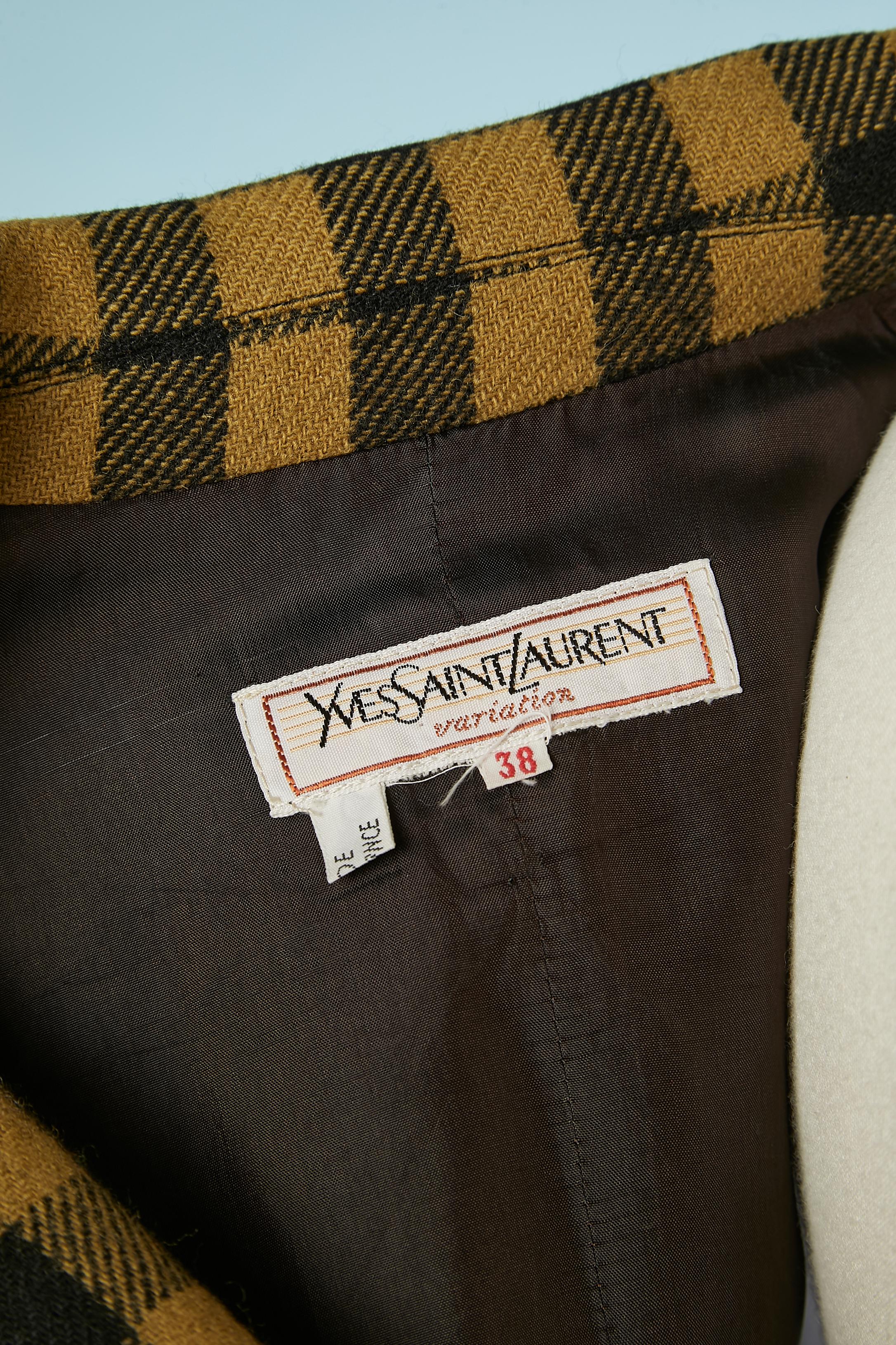 Black and kaki check wool sleeveless dress Yves Saint Laurent Variation  For Sale 1