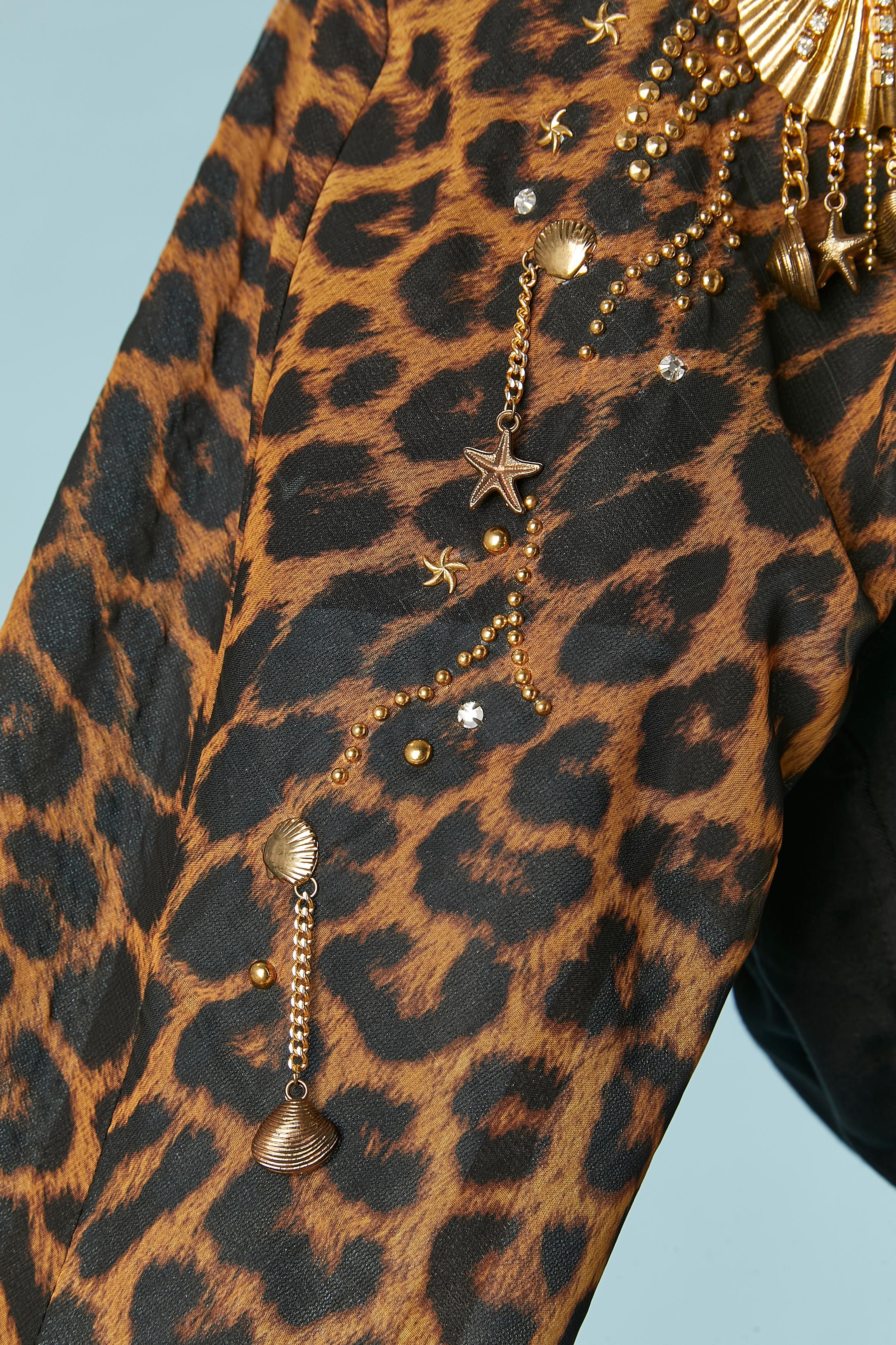 Women's Black and leopard print jumpsuit with gold jewellery embellishement Lillie Rubin For Sale