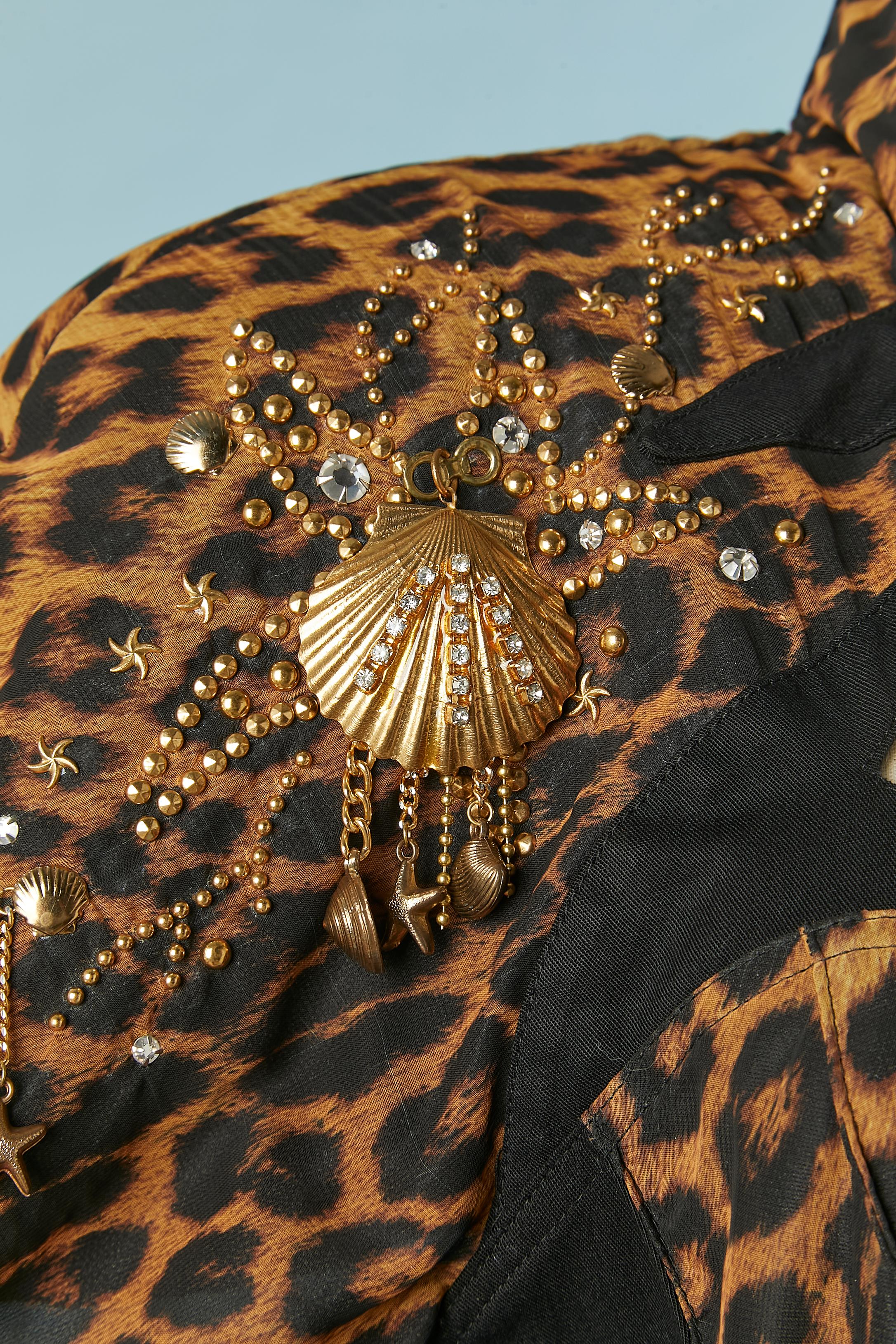 Black and leopard print jumpsuit with gold jewellery embellishement Lillie Rubin For Sale 1