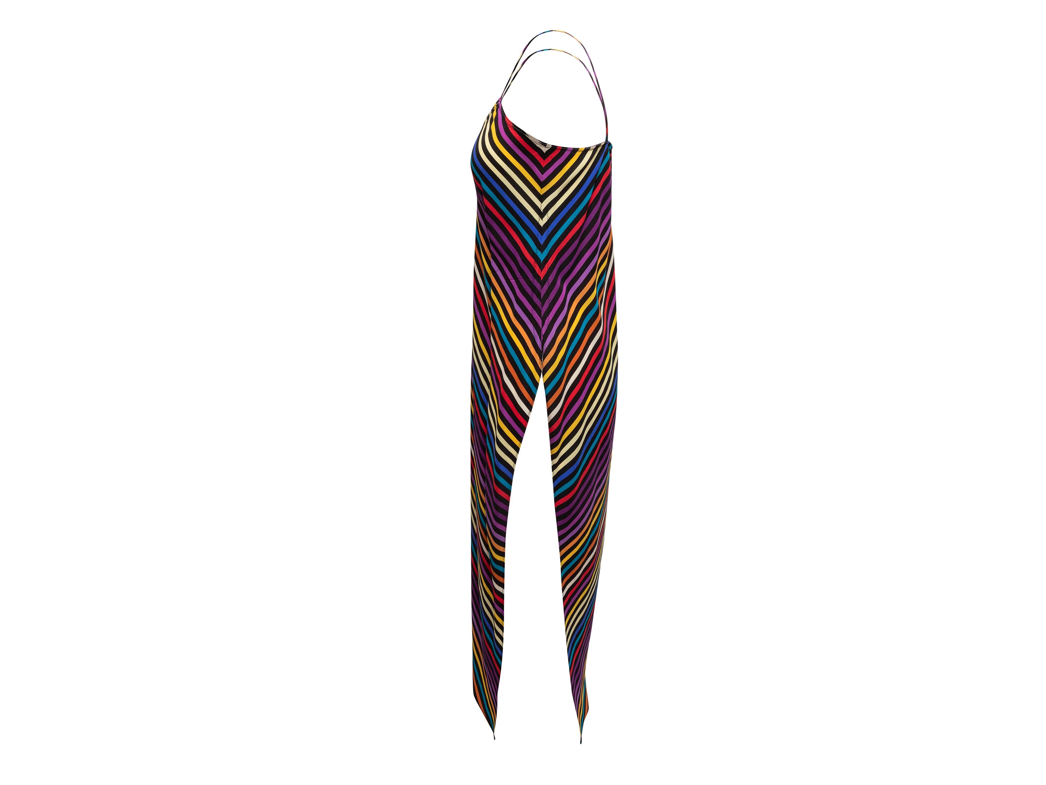 Black and multicolor rainbow striped sleeveless dress by Etro. V-neck. Narrow st In Good Condition For Sale In New York, NY