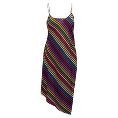 Black and multicolor rainbow striped sleeveless dress by Etro. V-neck. Narrow st