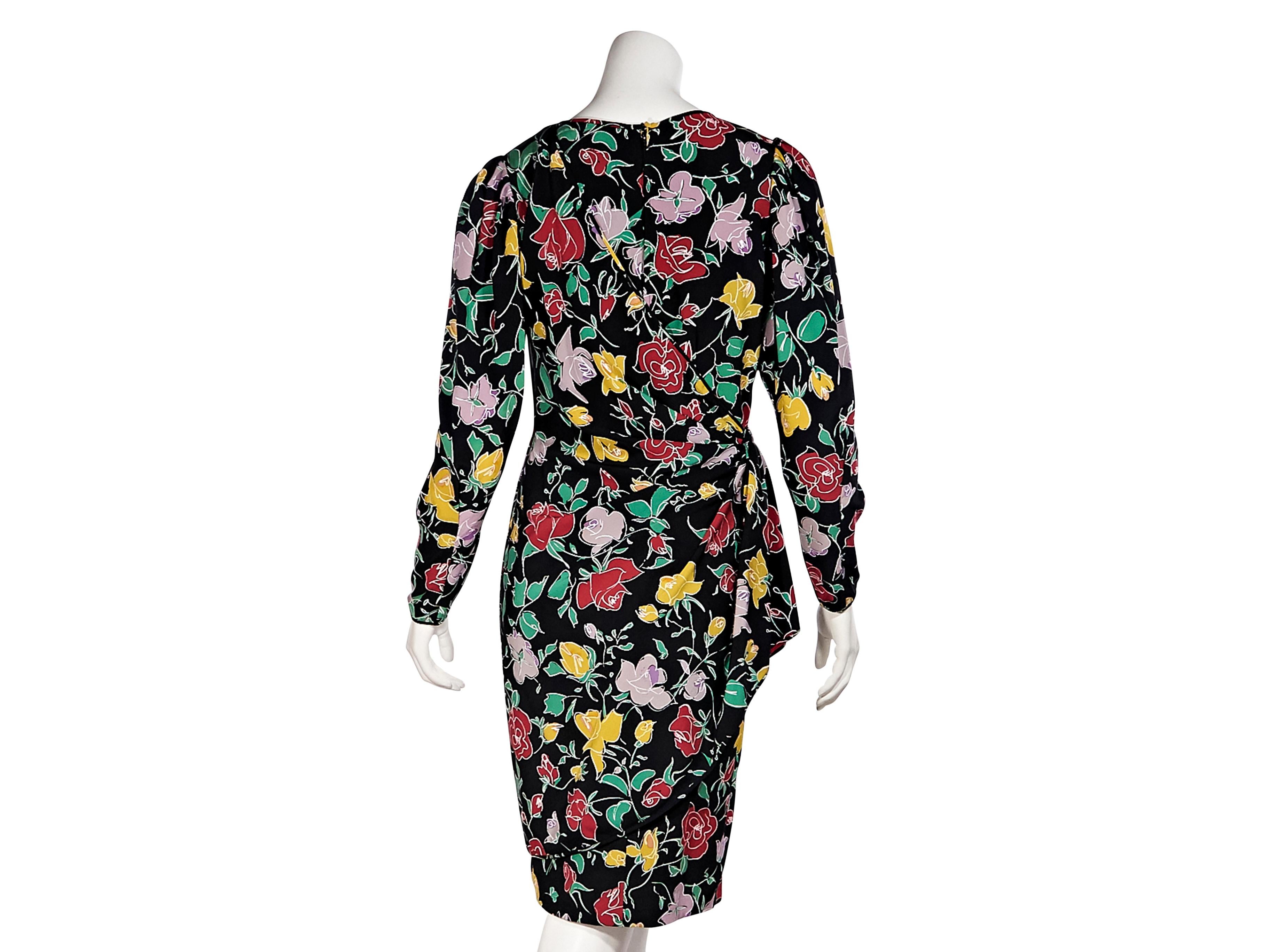 Ungaro Black And Multicolor Silk Floral-Printed Dress In Good Condition In New York, NY