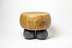 Black and Mustard Glazed Ceramic Stool or Coffee Table by Mia Jensen, 2023