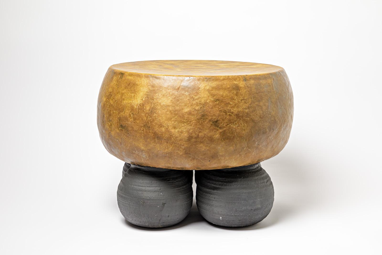 Black and Mustard Glazed Ceramic Stool or Coffee Table by Mia Jensen, 2023 In New Condition For Sale In Saint-Ouen, FR