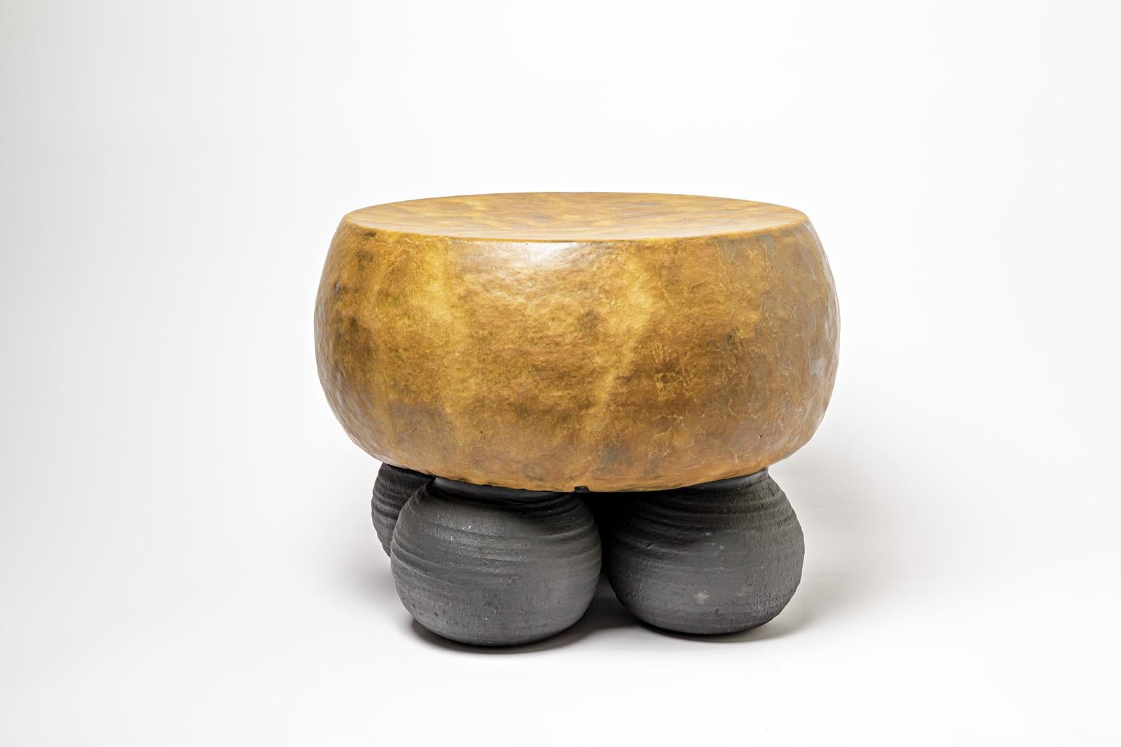 Contemporary Black and Mustard Glazed Ceramic Stool or Coffee Table by Mia Jensen, 2023 For Sale